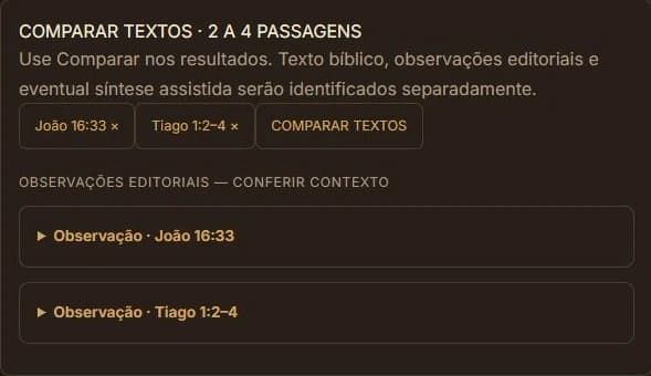 Comparação real com João 16:33 e Tiago 1:2–4 selecionados