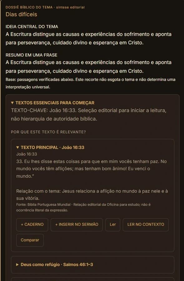 Dossiê real de Dias difíceis com João 16:33 entre os textos relacionados